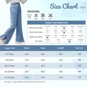 Girls Loose Distressed Jeans Wide Leg Stretch Denim Pants Baggy Straight Trousers (Blue Split, 10-12)