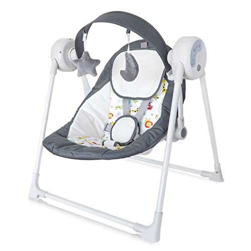 Electric Portable Baby Swings for Infants to Toddler with Intelligent Music Vibration Box, Baby Electric Swing for 6-25 lb, 0-12 Months, Folds for Easy Travel, Grey…