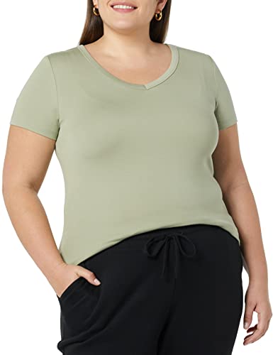 Amazon Essentials Women's Slim-Fit Short-Sleeve V-Neck T-Shirt, Pack of 2, Black/Sage Green, Medium
