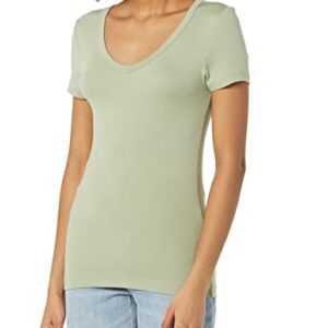 Amazon Essentials Women's Slim-Fit Short-Sleeve V-Neck T-Shirt, Pack of 2, Black/Sage Green, Medium