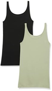 amazon essentials women's slim-fit thin strap tank, pack of 2, black/light sage green, x-large