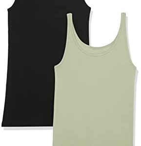 Amazon Essentials Women's Slim-Fit Thin Strap Tank, Pack of 2, Black/Light Sage Green, X-Large