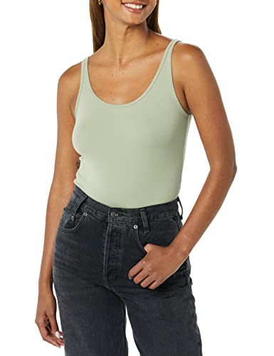 Amazon Essentials Women's Slim-Fit Thin Strap Tank, Pack of 2, Black/Light Sage Green, X-Large