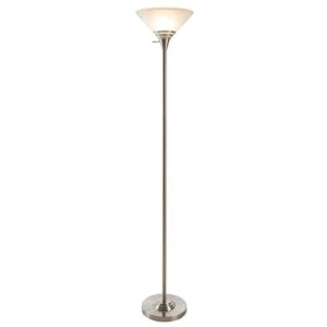 lavish home torchiere floor lamp-standing light with sturdy metal base and marbleized glass shade-energy saving led bulb included (brushed silver)