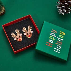 CLASSYZINT Christmas Dangle Earrings For Women Shiny Gold Plated Reindeer Alloy Cute Fun Holiday Earrings Statement Christmas Gifts