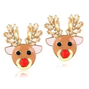 CLASSYZINT Christmas Dangle Earrings For Women Shiny Gold Plated Reindeer Alloy Cute Fun Holiday Earrings Statement Christmas Gifts