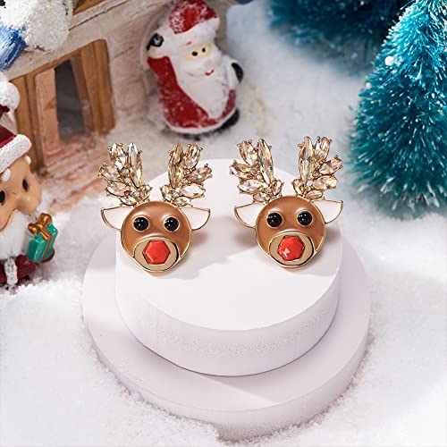 CLASSYZINT Christmas Dangle Earrings For Women Shiny Gold Plated Reindeer Alloy Cute Fun Holiday Earrings Statement Christmas Gifts