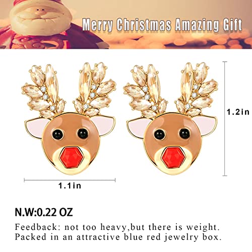 CLASSYZINT Christmas Dangle Earrings For Women Shiny Gold Plated Reindeer Alloy Cute Fun Holiday Earrings Statement Christmas Gifts