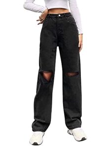 genleck women loose ripped boyfriends jeans high waist baggy denim pants distressed wide leg jeans y2k black xlarge