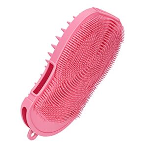 heeta silicone body scrubber and hair shampoo brush, 2 in 1 upgrade scalp massager exfoliating brush for skin and scalp care - silicone loofah with gentle massage nodes, lathers well (pink)