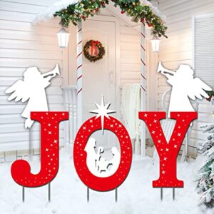 outdoor christmas decorations -joy nativity sets for outdoor xmas religious scenes yard decor with stake for home lawn pathway walkway, red, white