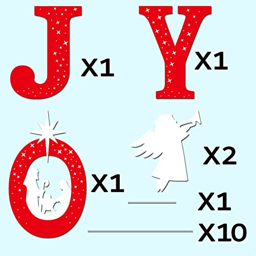 Outdoor Christmas Decorations -JOY Nativity Sets for Outdoor Xmas Religious Scenes Yard Decor with Stake for Home Lawn Pathway Walkway, Red, White