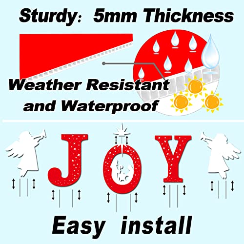 Outdoor Christmas Decorations -JOY Nativity Sets for Outdoor Xmas Religious Scenes Yard Decor with Stake for Home Lawn Pathway Walkway, Red, White