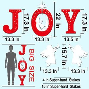 Outdoor Christmas Decorations -JOY Nativity Sets for Outdoor Xmas Religious Scenes Yard Decor with Stake for Home Lawn Pathway Walkway, Red, White