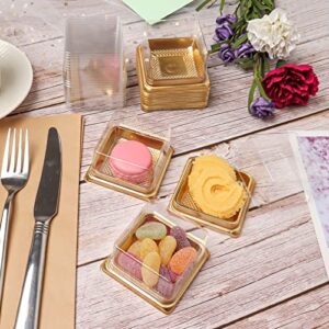 wexpw Single Clear Mooncake Box, 50 Pack Individual Mini Cupcake Boxes Container Plastic Transparent Mooncake Box Cake Cookies Muffins Box, Square Gold