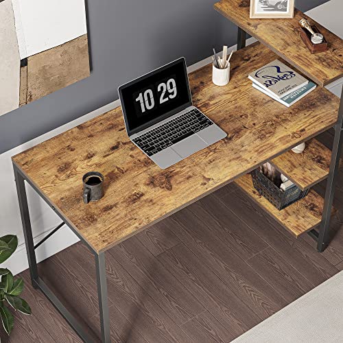 CubiCubi Small Computer Desk with Shelves 40 Inch, Home Office Desk, Study Writing Office Table, 3 Tier Shelf, Brown