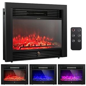 tangkula 28.5 inches recessed electric fireplace insert, freestanding fireplace heater w/overheat protection, realistic 3 color flame, remote control, ideal for indoor use, 700w/1500w