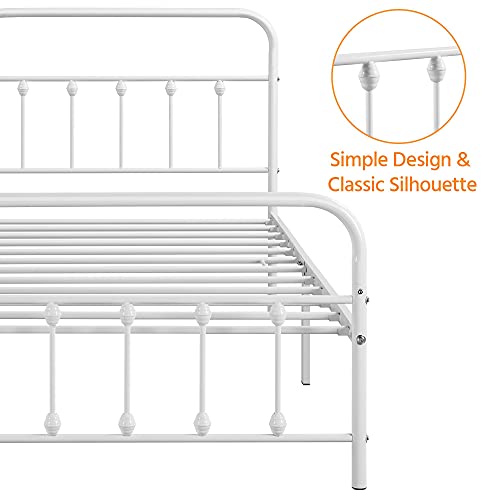 Topeakmart White Sturdy Metal Platform Bed Frame Mattress Foundation Iron-Art with Classic Victorian Style Headboard and Footboard Under Bed Storage No Box Spring Needed Twin Size