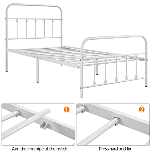 Topeakmart White Sturdy Metal Platform Bed Frame Mattress Foundation Iron-Art with Classic Victorian Style Headboard and Footboard Under Bed Storage No Box Spring Needed Twin Size