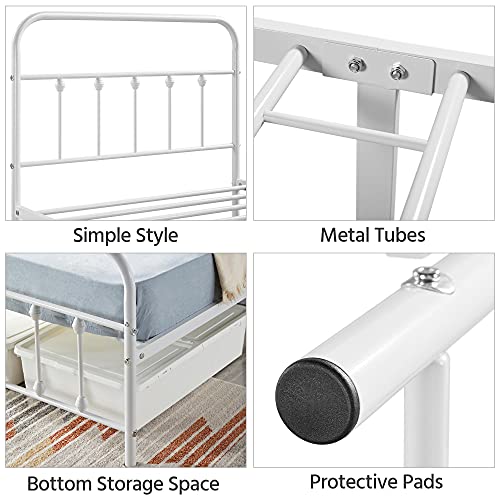 Topeakmart White Sturdy Metal Platform Bed Frame Mattress Foundation Iron-Art with Classic Victorian Style Headboard and Footboard Under Bed Storage No Box Spring Needed Twin Size