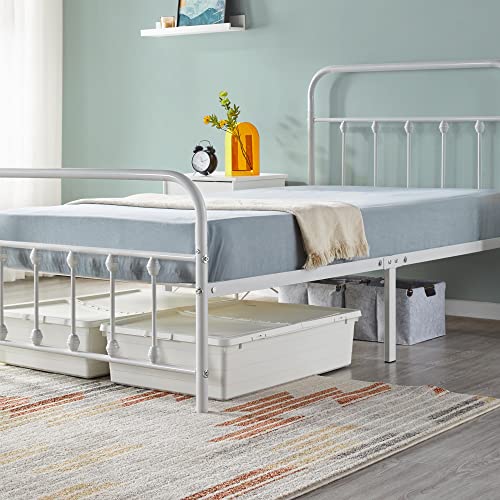 Topeakmart White Sturdy Metal Platform Bed Frame Mattress Foundation Iron-Art with Classic Victorian Style Headboard and Footboard Under Bed Storage No Box Spring Needed Twin Size