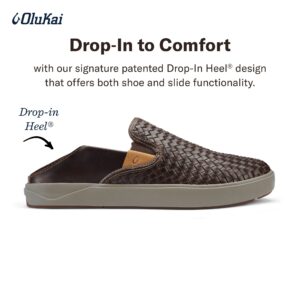 OLUKAI Lae'ahi Lauhala Men's Slip On Sneakers, Drop-in Heel & All-Day Comfort, Breathable Lining, Premium Leather, Dk Wood/Dk Wood, 11