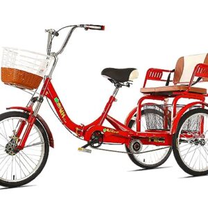 MENGYY Adult Tricycle Folding for Seniors Comfortable seat 3 Wheel Bicycle with Shopping Basket Double Chain 20 Inch Shock Absorber Front Fork Parents and Children Maximum Load 200kg (red) 27*27*17