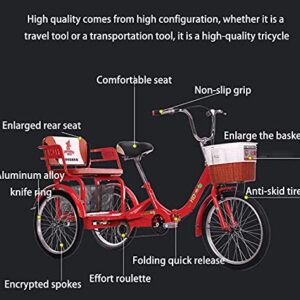 MENGYY Adult Tricycle Folding for Seniors Comfortable seat 3 Wheel Bicycle with Shopping Basket Double Chain 20 Inch Shock Absorber Front Fork Parents and Children Maximum Load 200kg (red) 27*27*17