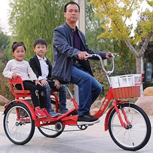 MENGYY Adult Tricycle Folding for Seniors Comfortable seat 3 Wheel Bicycle with Shopping Basket Double Chain 20 Inch Shock Absorber Front Fork Parents and Children Maximum Load 200kg (red) 27*27*17