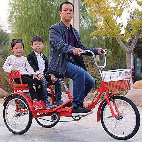 MENGYY Adult Tricycle Folding for Seniors Comfortable seat 3 Wheel Bicycle with Shopping Basket Double Chain 20 Inch Shock Absorber Front Fork Parents and Children Maximum Load 200kg (red) 27*27*17