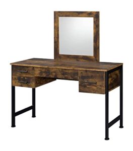 acme furniture juvanth vanity desk and mirror, rustic oak, black