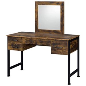 Acme Furniture Juvanth Vanity Desk and Mirror, Rustic Oak, Black