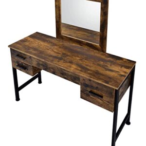 Acme Furniture Juvanth Vanity Desk and Mirror, Rustic Oak, Black