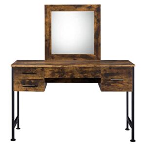 Acme Furniture Juvanth Vanity Desk and Mirror, Rustic Oak, Black