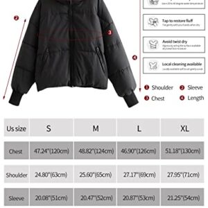 Gihuo Women’s Winter Warm Long Sleeve Zip Front Short Baggy Puffer Jacket with Pockets(Black-L)