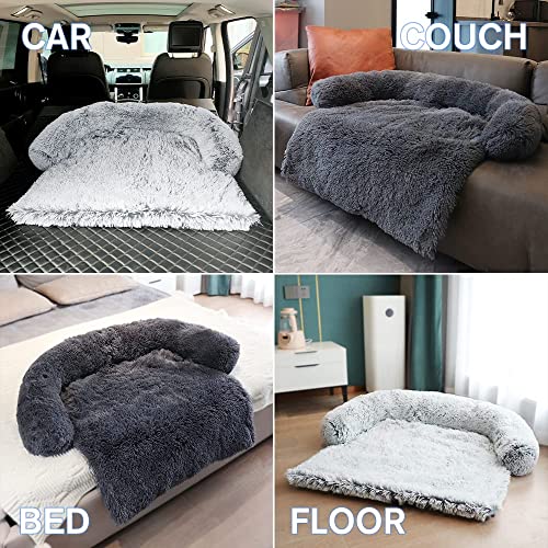 Calming Dog Bed Fluffy Plush Dog Mat for Furniture Protector with Removable Washable Cover for Large Medium Small Dogs and Cats (Large(45x37x6), Dark Grey)