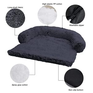 Calming Dog Bed Fluffy Plush Dog Mat for Furniture Protector with Removable Washable Cover for Large Medium Small Dogs and Cats (Large(45x37x6), Dark Grey)