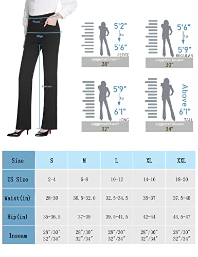 Tapata Women's Bootcut Dress Pants 28"/30"/32"/34" Work Pants with Pockets Stretchy Slacks Business Casual Pants Tall/Long/Petite/Regular, 30" Black, XL