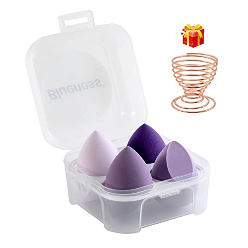 4 Pcs Makeup Sponge Beauty Blender Set - Sponges For Foundation with Egg Case and 1 Holder, Flawless for Cream, Powder Liquid (4PCS,Purple)