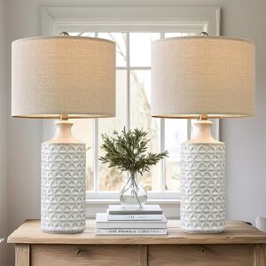 pokat 24.75" modern contemporary ceramic end table lamps set of 2 for living/study room desk décor,bedside,nightstand lamps for bedroom office farmhouse,white