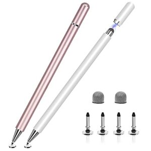 stylus pen for ipad 2 pack, liberrway 2 in 1 disc stylus pens for touch screens, capacitive stylus with magnetic cap, compatible with ipad iphone pro android chromebook (white & rosegold)