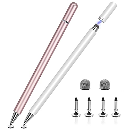 Stylus Pen for iPad 2 Pack, LIBERRWAY 2 in 1 Disc Stylus Pens for Touch Screens, Capacitive Stylus with Magnetic Cap, Compatible with iPad iPhone Pro Android Chromebook (White & Rosegold)