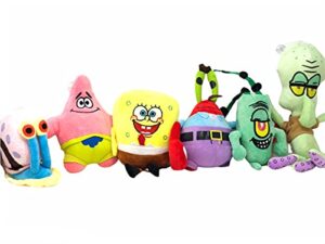 dom-dom spongebob squarepants plush figure toys comes with keychain - gray, spongebob, patrick, squidward, mr.krab and plankton