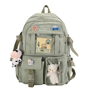 new aesthetic backpack kawaii backpack with badge pins keychain pendant light weight travel backpack