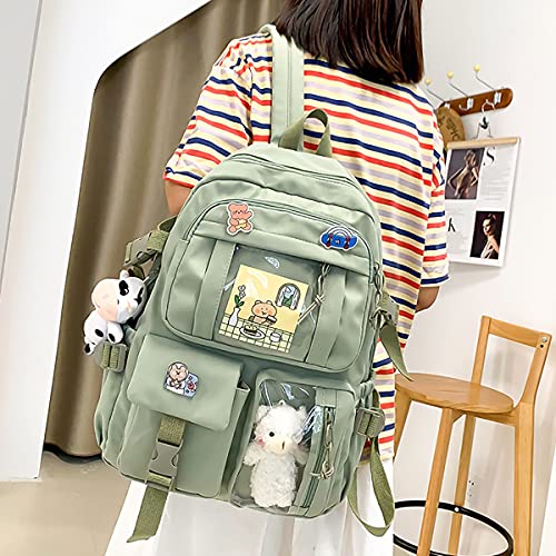 New Aesthetic Backpack Kawaii Backpack with Badge Pins Keychain Pendant Light Weight Travel Backpack