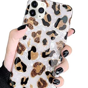 J.west Case Compatiable with iPhone 13 Pro 6.1 inch,Sparkly Animal Leopard Print Pattern Vintage Cheetah Design Glitter Translucent Clear Soft TPU Slim Fit Protective Phone Case for Women Girls White