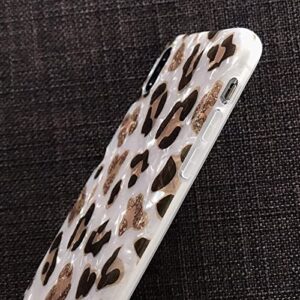 J.west Case Compatiable with iPhone 13 Pro 6.1 inch,Sparkly Animal Leopard Print Pattern Vintage Cheetah Design Glitter Translucent Clear Soft TPU Slim Fit Protective Phone Case for Women Girls White