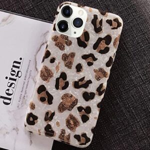 J.west Case Compatiable with iPhone 13 Pro 6.1 inch,Sparkly Animal Leopard Print Pattern Vintage Cheetah Design Glitter Translucent Clear Soft TPU Slim Fit Protective Phone Case for Women Girls White