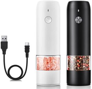 𝗥𝗲𝗰𝗵𝗮𝗿𝗴𝗲𝗮𝗯𝗹𝗲 electric salt and pepper grinder set - built-in 500mah battery - automatic peppercorn and sea salt spice mill & shakers set with led light, adjustable coarseness