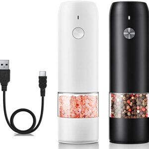 𝗥𝗲𝗰𝗵𝗮𝗿𝗴𝗲𝗮𝗯𝗹𝗲 Electric Salt and pepper Grinder Set - Built-In 500mAh Battery - Automatic Peppercorn and Sea Salt Spice Mill & Shakers Set with LED Light, Adjustable Coarseness